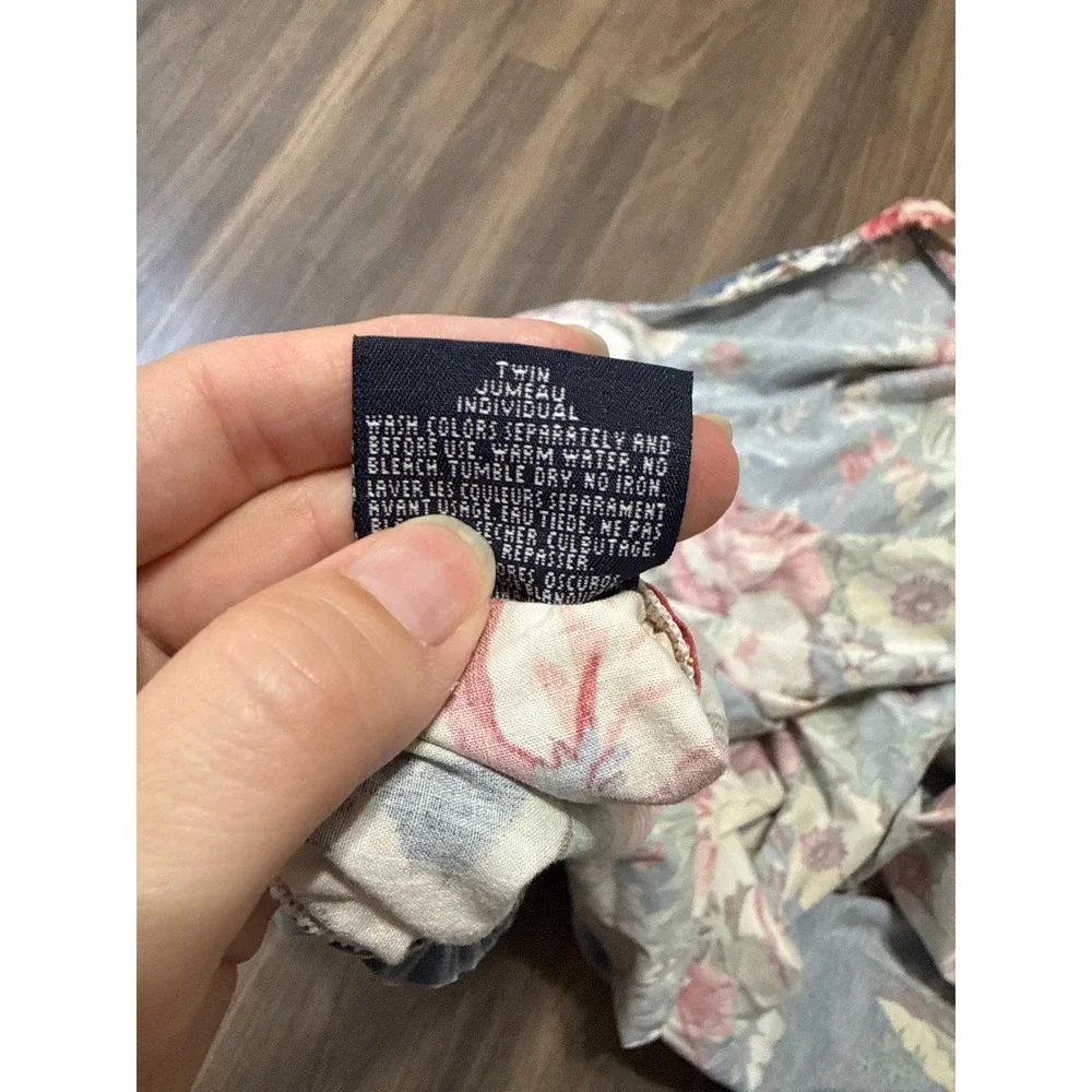 Ralph Lauren Kimberly Fitted Sheet Twin Blue Floral Vintage Cotton USA Made READ
